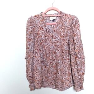 Universal Thread Floral Calico Ruffled Prairie Style Popover Blouse Size Large